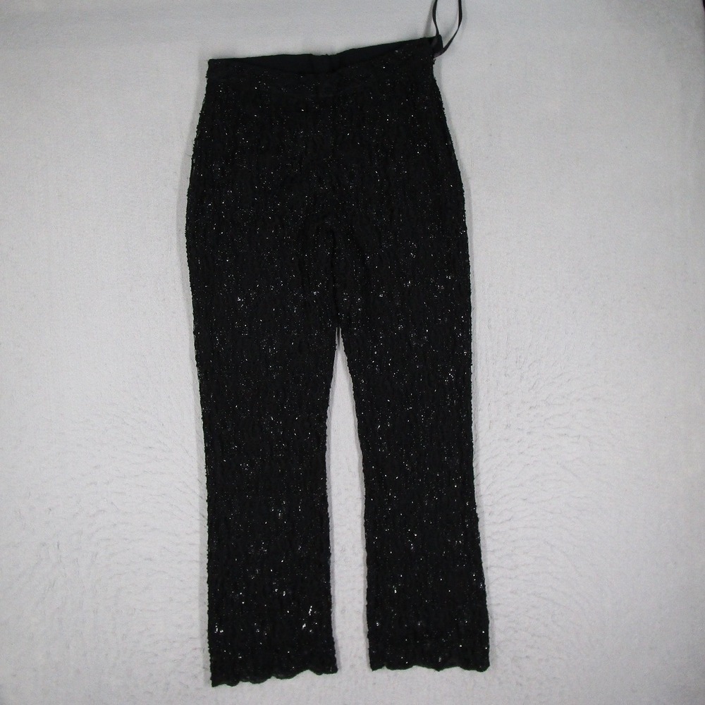 INC International Concepts Black Beaded Lace Evening Pants Women 6 Sequin Formal